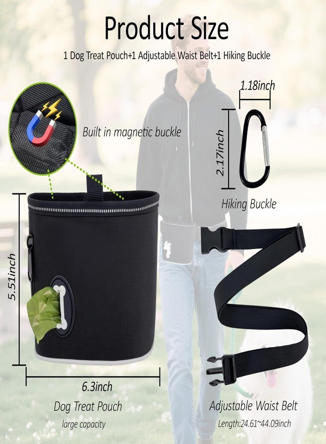 Frayot Dog Treat Pouch with Magnetic Closure, 3 Wear Ways, Side Zipper for Poop Bag Dispenser, Large Treat Bag with Reflective Strip for Training, Travel and Night Walking (1Pack-Black) - Image 2